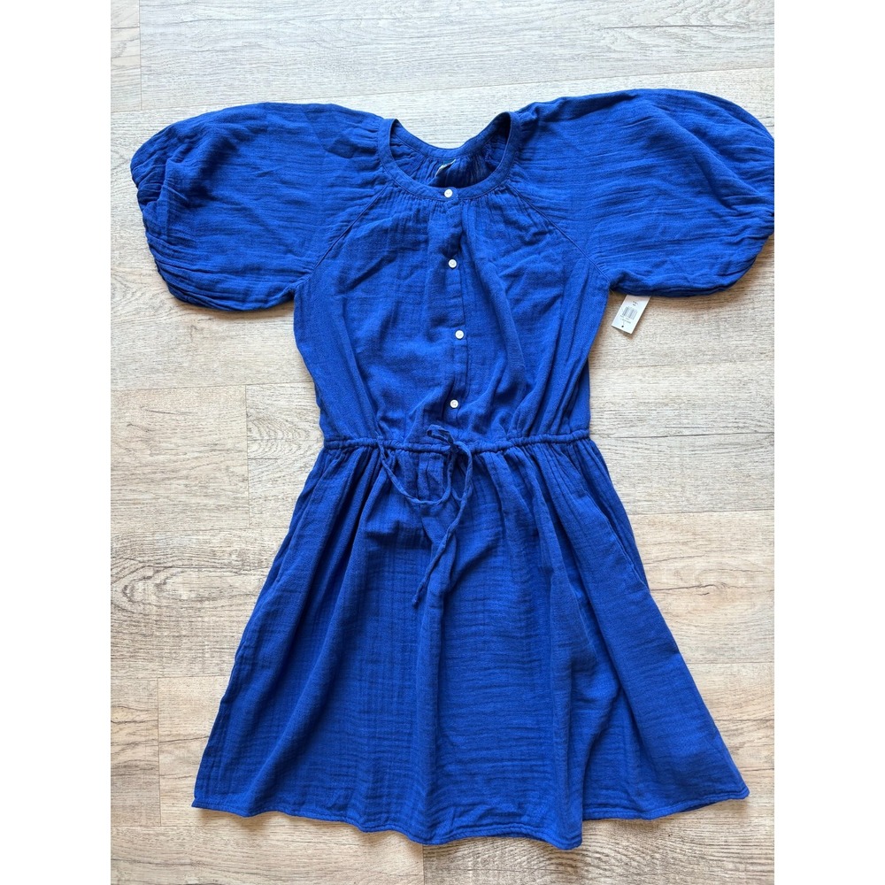 Old Navy Puff-Sleeve Dress Women's XS Tall Waist-Defined‎ Blue NWT